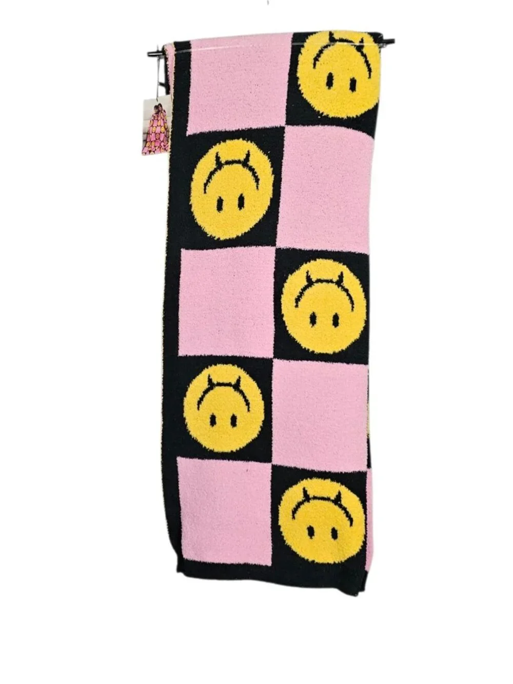 Halloween Vampire Smiley Face Knit Chenille Checkerboard Throw Blanket New